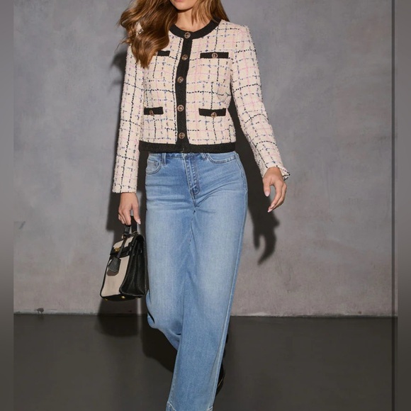 Women's Tweed Cropped Blazer with Black Trim 🆕 With Tags Size: XL - Picture 4 of 7